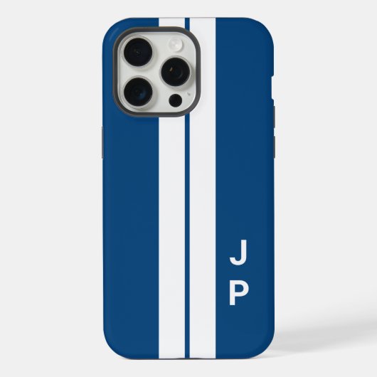 Bleu Racing Stripes Minimal Initiales Monogramme (Verso)