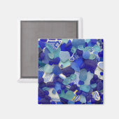 Bleu rare et verre marin aqua, aimant plage (Recto/Verso)
