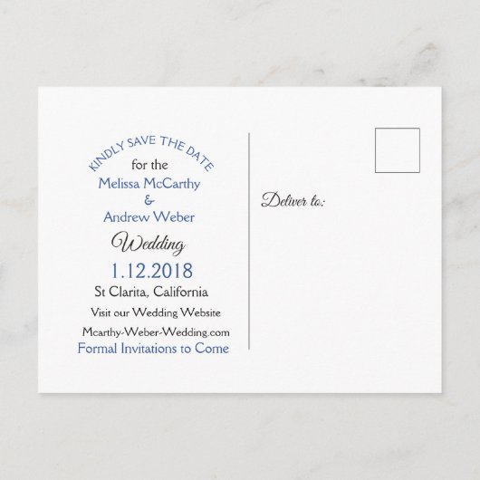 Bleu rayé craquelé Enregistrer la date Carte posta (Dos)