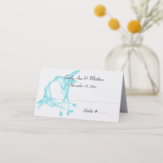 Bleu Rayon Hummingbird Mariage Cartes de lieu (Devant)