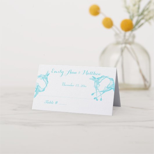 Bleu Rayon Hummingbird Mariage Cartes de lieu (Devant)