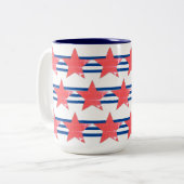 Bleu rayures avec rouge étoile Mug (Devant gauche)