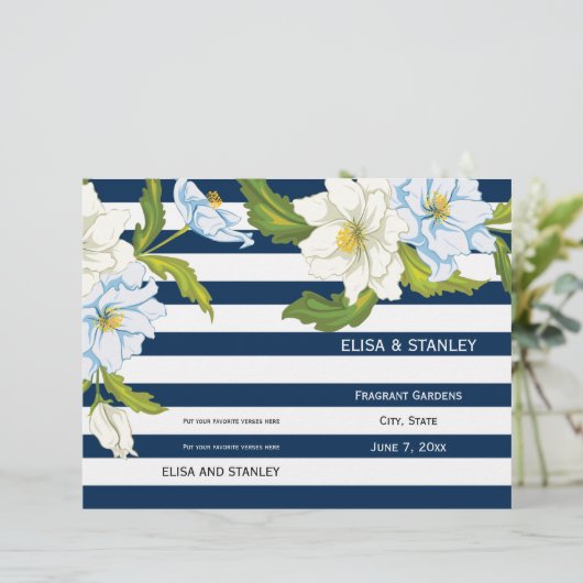 Bleu rayures & fleurs programme de mariage moderne (Debout devant)