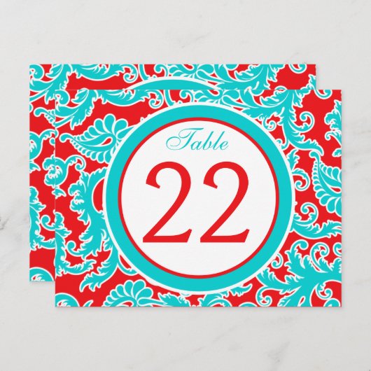 Bleu recto, Rouge, Blanc Damas Numéro de table (Devant / Derrière)