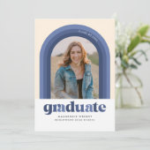 Bleu Retro Arch Faire-part de graduation (Debout devant)