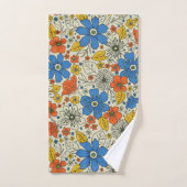 Bleu rétro, Jaune & Orange Floral (Serviette à main)
