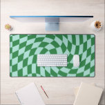 Bleu rétro Vert coché dépoli À damiers<br><div class="desc">Retro psychédélique moderne à damiers bleu vert mat bureau</div>