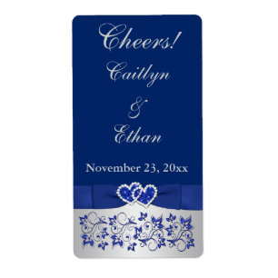 Bleu RIBBON IMPRIMÉ, Étiquette Mariage en argent