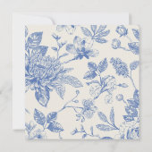 Bleu Riche Toile Florale Français Invitation Flora (Dos)