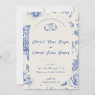 Bleu Riche Toile Florale Français Invitation Flora
