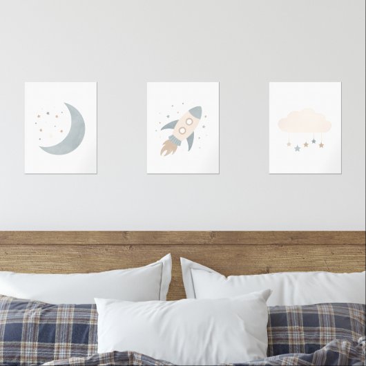 Bleu Rockship Lune Espace Extérieur Salle pour enf (Chambre à coucher)