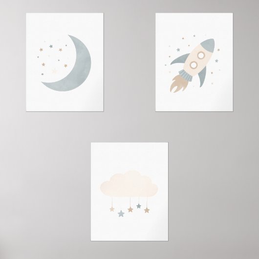 Bleu Rockship Lune Espace Extérieur Salle pour enf (Recto)