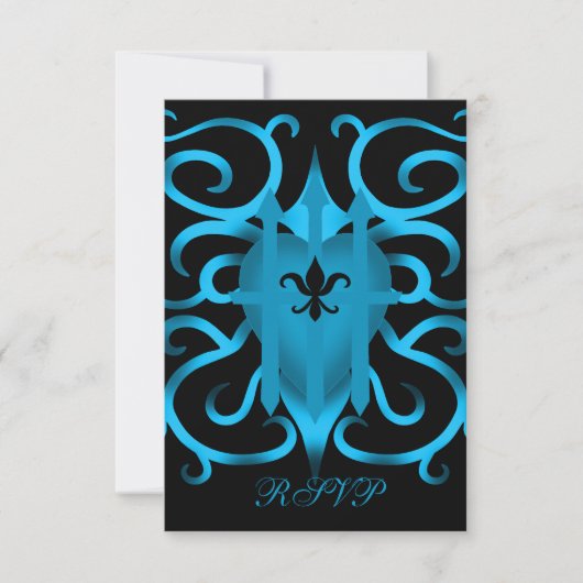 Bleu romantique cœur et volutes RSVP (Devant)