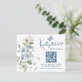 Bleu romantique Floral RSVP QR Code Mariage photo (Debout devant)