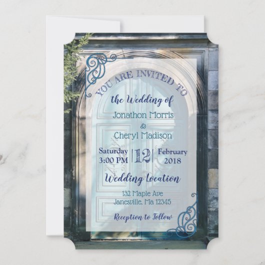 Bleu Romantique Porte de mariage Invitations (Devant)