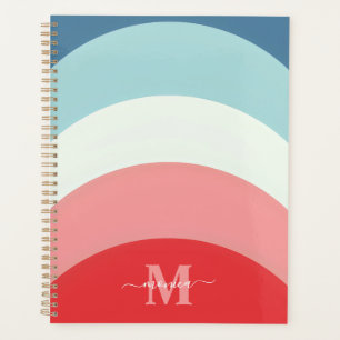 Bleu rose arc-en-ciel rayures de courbe Monogramme