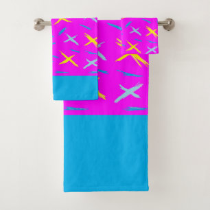 Bleu rose avec croix en jaune et bleu pâle