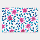 Bleu rose clair Fleurs Feuilles Peinture acrylique (Devant)