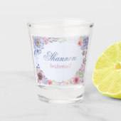 Bleu rose et mauve Floral Bridesmaid Verre (Devant)