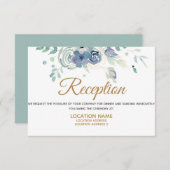 Bleu Rose floral Réception Carte d'hébergement (Devant / Derrière)