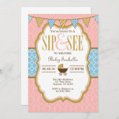 Bleu Rose Gold Sip Et Voir Invitation (Devant / Derrière)