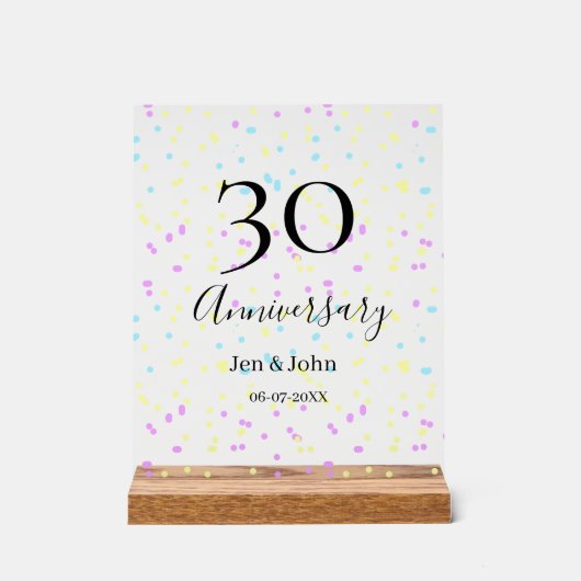 Bleu rose jaune pois 30e anniversaire nom (Recto)