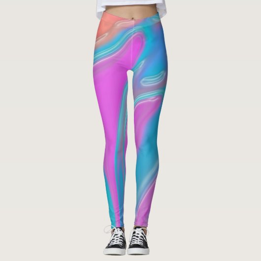 bleu rose liquide texture motif leggings (Devant)