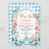 Bleu rose Partea Party Anniversaire Invitation (Devant / Derrière)