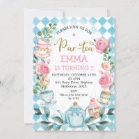 Bleu rose Partea Party Anniversaire Invitation