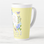 Bleu Rose ruban Chic Monogramme Jaune Latte Mug (Angle droit)