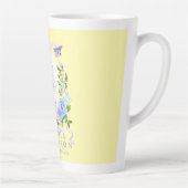 Bleu Rose ruban Chic Monogramme Jaune Latte Mug (Droite)