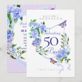 Bleu Rose Ruban Invitation d'anniversaire (Devant / Derrière)