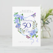 Bleu Rose Ruban Invitation d'anniversaire (Debout devant)