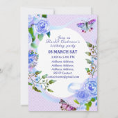 Bleu Rose Ruban Invitation d'anniversaire (Dos)