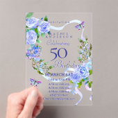 Bleu Rose Ruban Invitation d'anniversaire (In situ (ordinateur de poche))