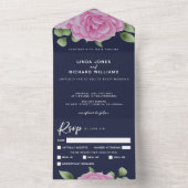 Bleu rose tout en un Faire-part de mariage (À l'intérieur)