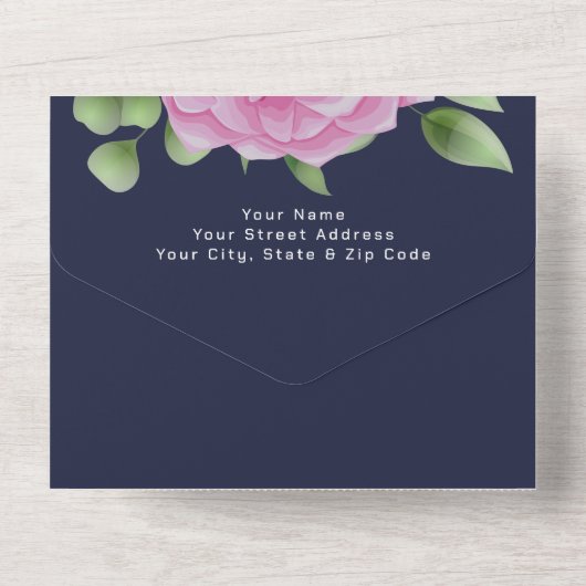 Bleu rose tout en un Faire-part de mariage (Verso)