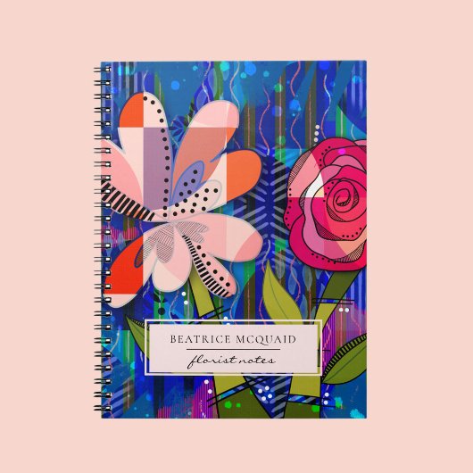 Bleu rose vif abstrait carnet floral moderne