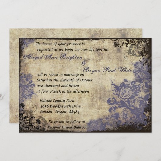 Bleu Rose Vintage Wedding Invitation (Devant / Derrière)