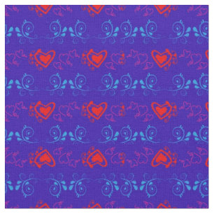 Bleu & Rouge avec Coeurs Motif en tissu par Sereni
