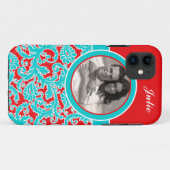 Bleu, rouge, blanc Damas iPhone 5 Coque avec photo (Dos (Horizontal))