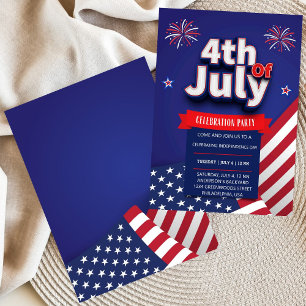 Bleu Rouge Blanc Moderne 4 juillet Invitation
