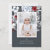 Bleu Rouge Blanc Vacances Botanique Carte de Noël (Devant)