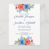Bleu Rouge Floral Mariage patriotique Invitation (Devant)