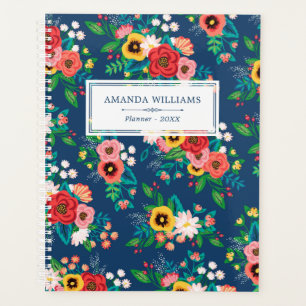 Bleu & Rouge Folk Boho Floral Motif - Ajouter un n