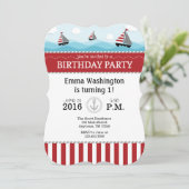 Bleu Rouge Nautique Invitation Anniversaire (Debout devant)