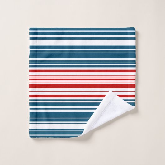 Bleu rouge rayé (Gant de toilette)