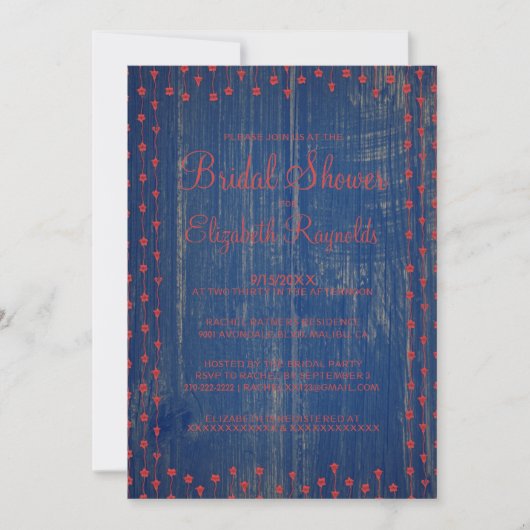 Bleu Rouge Rustique Pays Bridal Douche Invitations (Devant)
