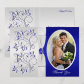 Bleu royal et carte de remerciements floral (Devant / Derrière)