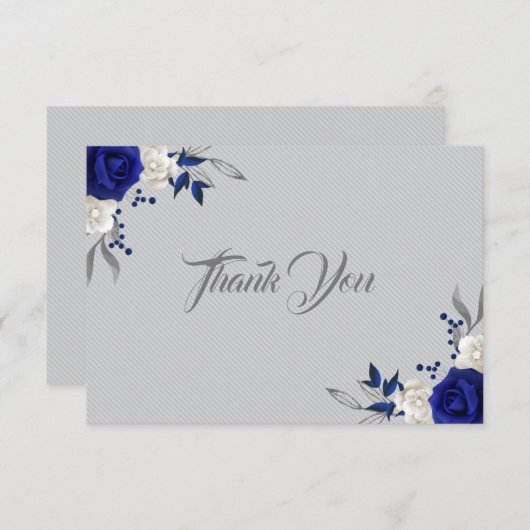 bleu royal fleurs blanches gris argent merci (Devant / Derrière)